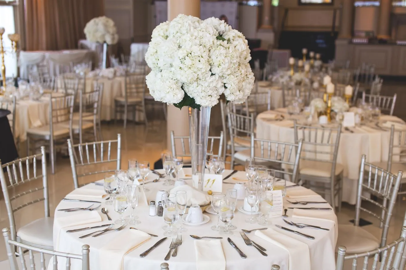A round banquet table laid for a reception (stock photo by Craig Adderley, Pexels)