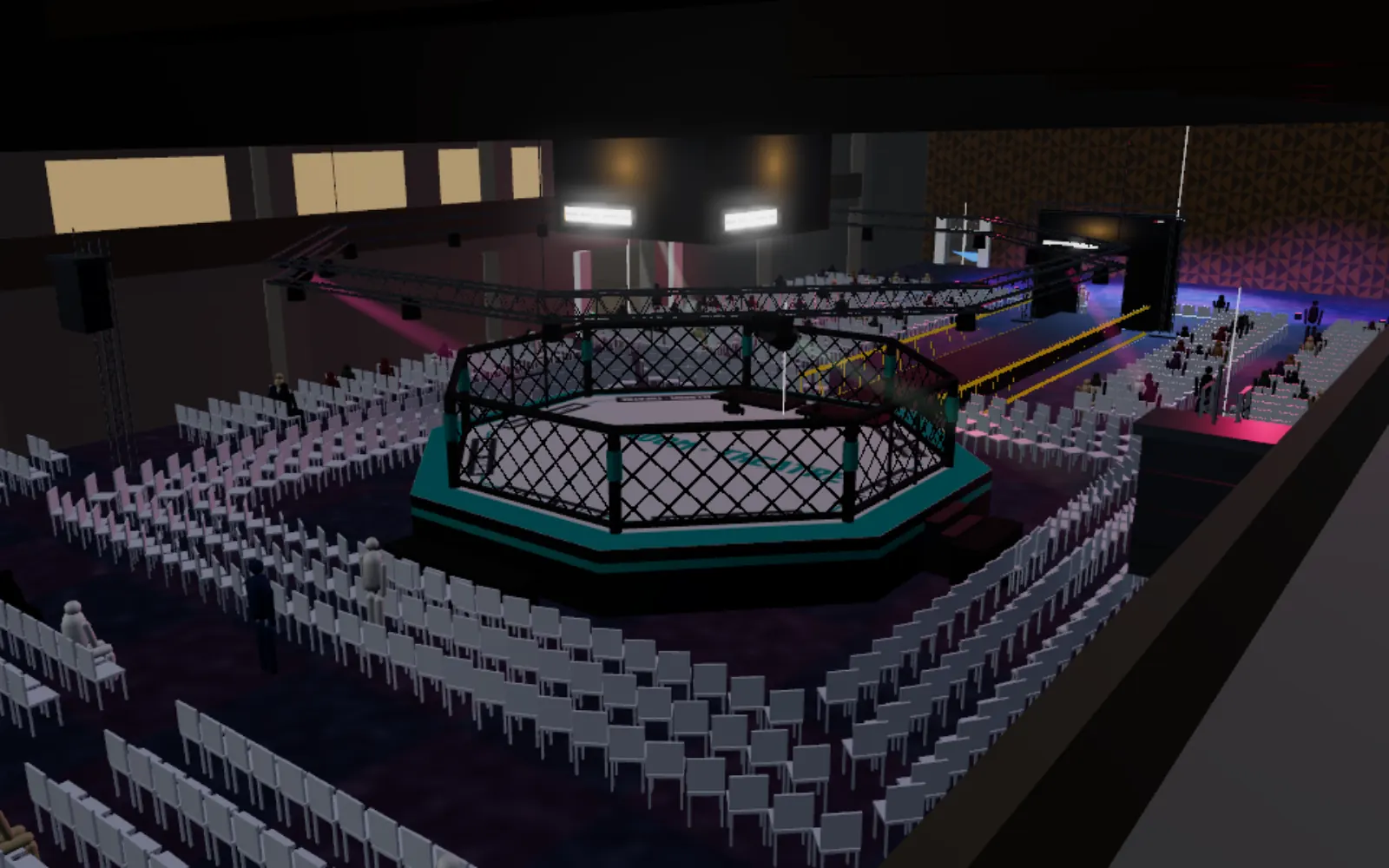 An MMA octagon with seating round it
