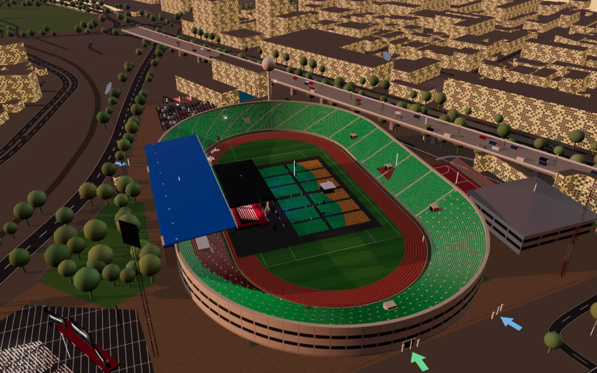 The stadium seat map from above at night