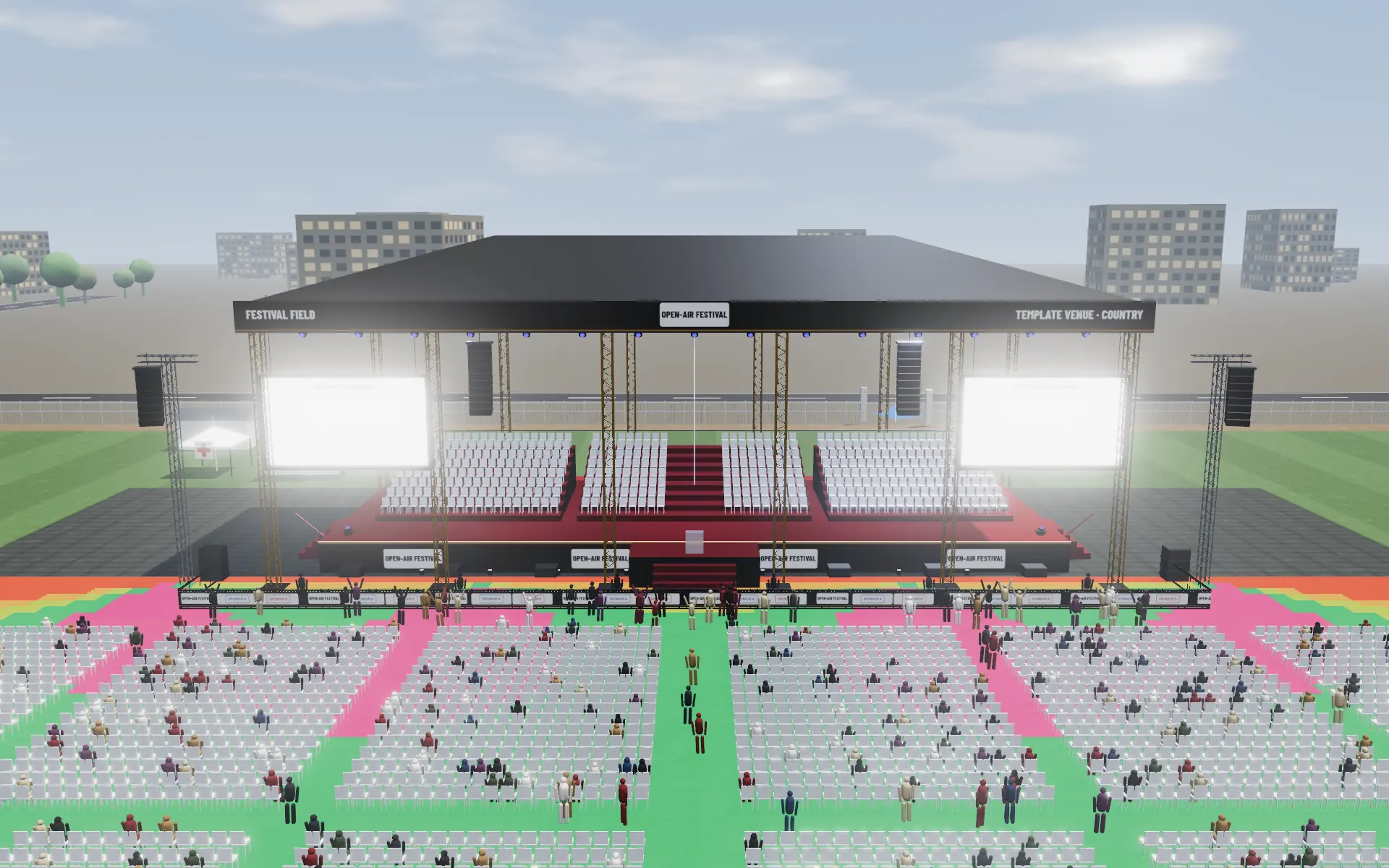 Sound coverage painted over the audience by day